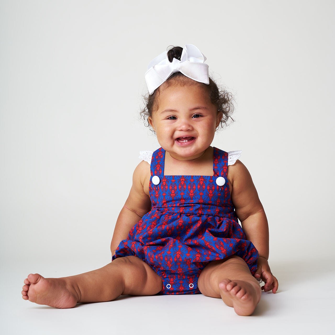 Artisan crawfish print girls bubble romper Bon Temps Boutique