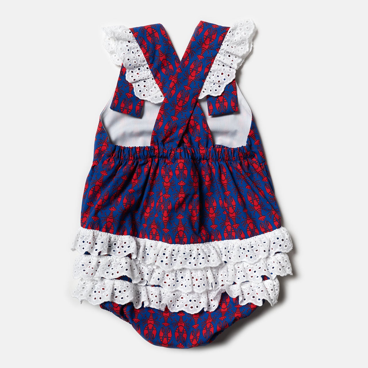 Artisan crawfish print girls bubble romper Bon Temps Boutique